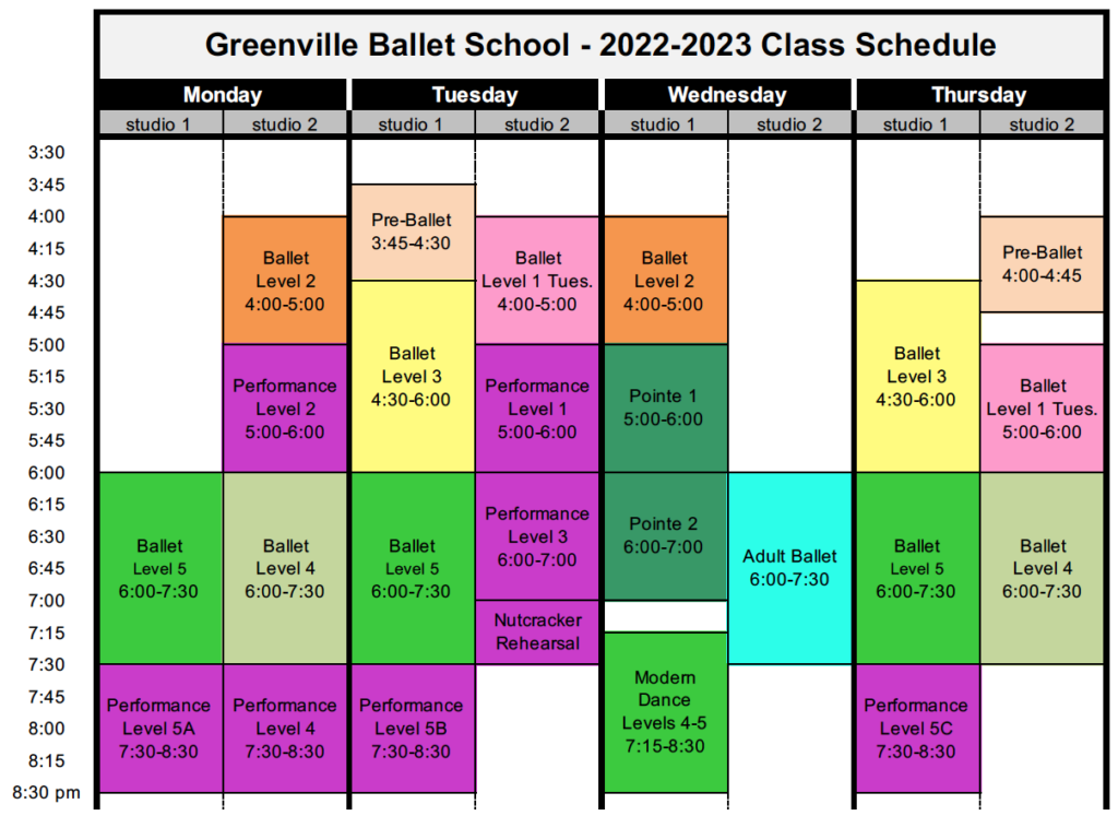 Class Schedule – Greenville Ballet School